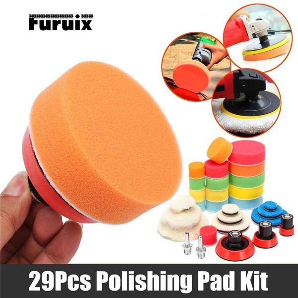 

care products 29pcs/set self-adhesive buffing waxing sponge wool wheel polishing pad for car polisher drill adapter