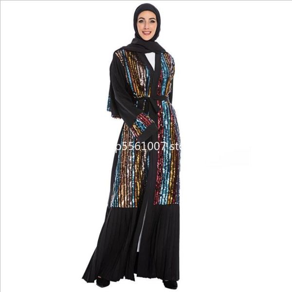 

muslim abayas sequined beading pleated islamic kimono arab cardigan dress musical robe prayer ruffles swing kaftan ethnic clothing, Red