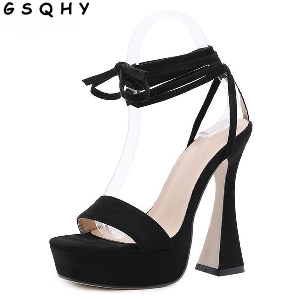 

sandals platform flock gladiator women shoes lace-up fashion party casual squared toe thin heels black size 35-41 dress