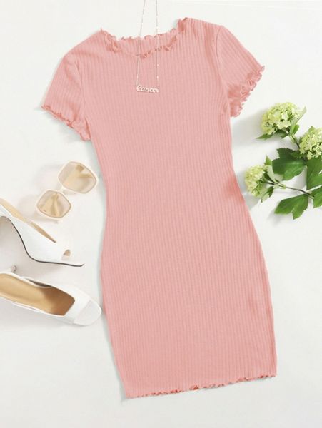 

lettuce trim rib-knit bodycon dress t6kk#, Black;gray