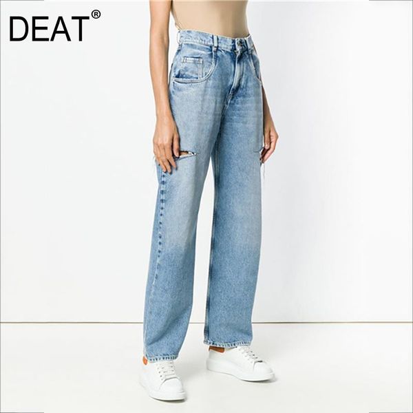 

women's jeans deat 2021 spring and summer high waist cuted washes denim full length pants femlae street wl78405, Blue