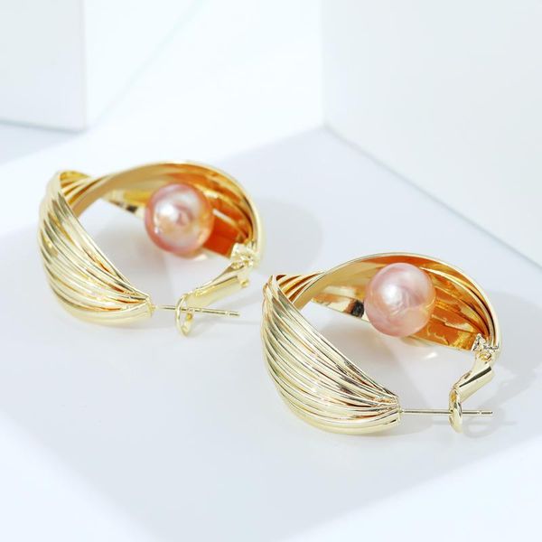 

freshwater pearl studs earrings 925 sterling silver 3d design for women stud, Golden;silver