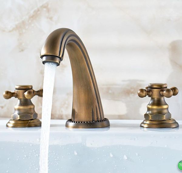 

bathroom sink faucets deck mounted antique brass dual cross handles mixer taps vessel basin faucet anf1991