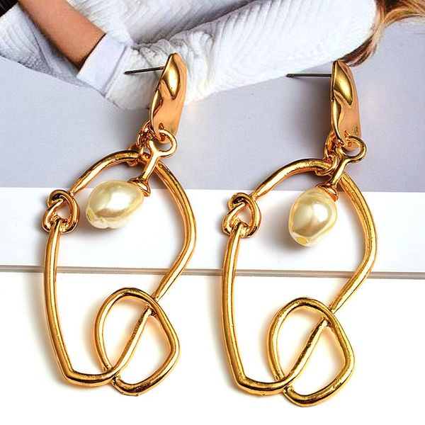 

dangle & chandelier design simple gold metal irregular earrings high-quality pearl drop earring fashion jewelry accessories for women, Silver