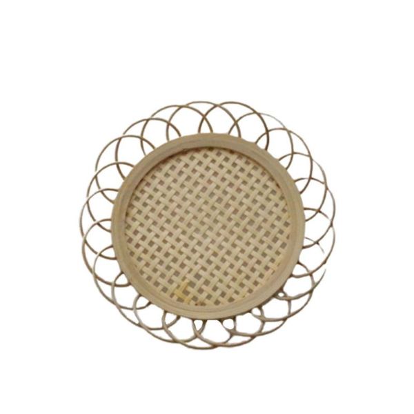 

mats & pads 1pc natural bamboo hollow tea cup placemat holder dessert plate for home kitchen living room (small holes)