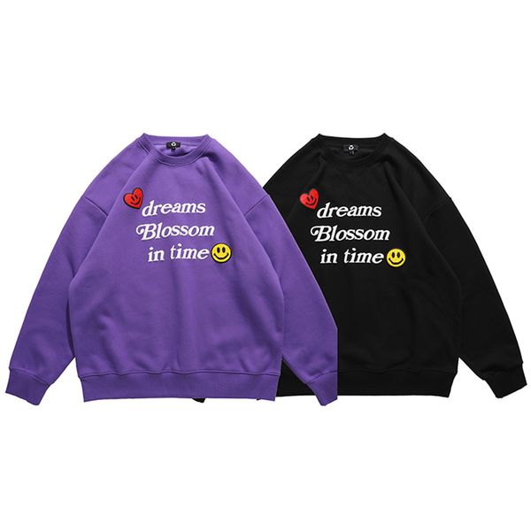 

22ss harajuku letter foam smiley sweetheart print casual fleece hoodies for men and women oversized hip hop loose sweatshirts size m-3xl, Black