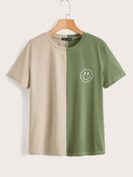 

two tone cartoon graphic tee v671#, White