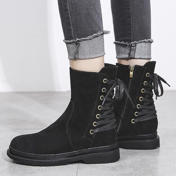 

boots sagace shoes fashion women zipper solid square heel round toe party winter cross-tied boots-women 2021oct10, Black