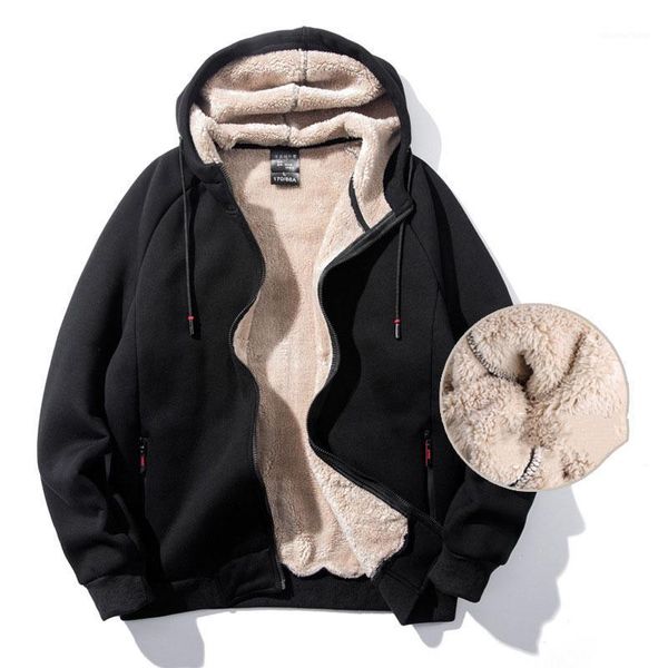 

men's hoodies & sweatshirts thick hooded sweatershirts lamb cashmere autumn winter warm coats casual loose cardigan, Black