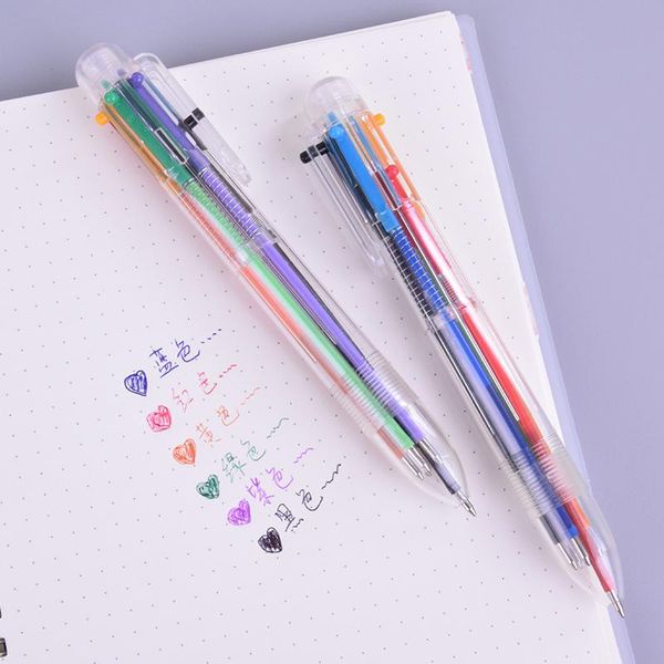 

creative 6 in 1 multi-colored ballpoint pen push type stationery canetas material escolar school supplies pens, Blue;orange