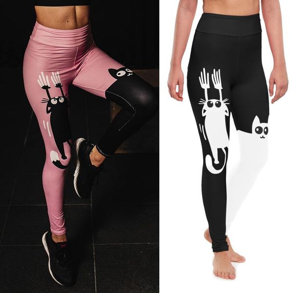 

women's leggings 2021 pants fitness faux-jeans women cat stripe high waist sports yo-ga running workout clothes, Black