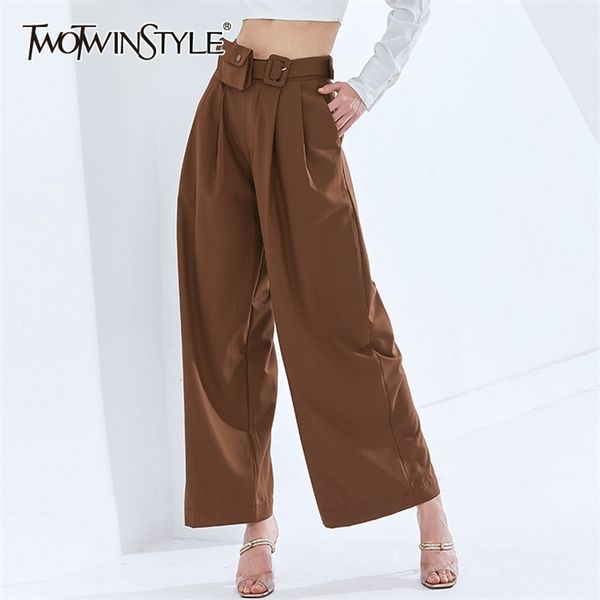 

casual straight wide leg pants for women high waist sashes bag loose trousers female fashion clothing fall 210521, Black;white