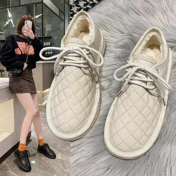 

boots cotton shoes female students casual flat-bottomed plus velvet warm single fashionable all-match women's personality, Black