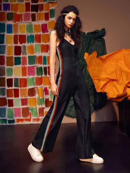 

x circe rainbow striped side cami jumpsuit z7fp#, White