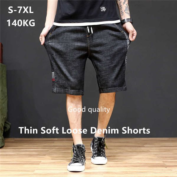 Denim Shorts Mens Soft Beans Negros Soltos Homens Currados Bermudas Masculino Jean Algodão Homme Homem Spodenki Meskie Plus Tamanho 5XL 6XL 7XL 210714