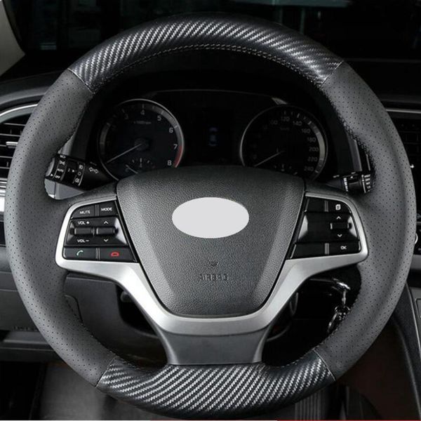 

steering wheel covers car cover diy non-slip black carbon fiber leather for elantra 4 2021-2021 solaris