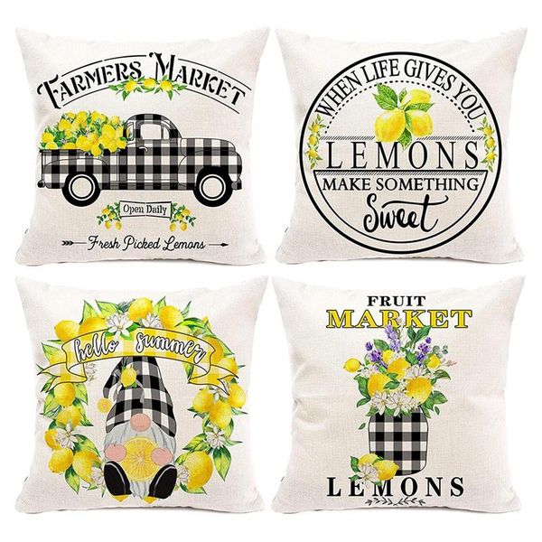 

pillow case farmhouse summer covers 18x18 set of 4,farmhouse pillows for sofa, outdoor porch home decor