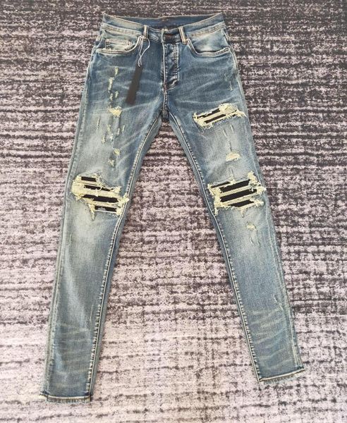 

men's jeans men ribbed patch distressed, Blue