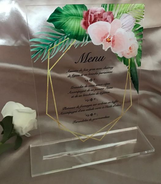 

greeting cards pink flowers acrylic wedding invitations,custom 10pcs invitation,green leaf menu,resurant menu