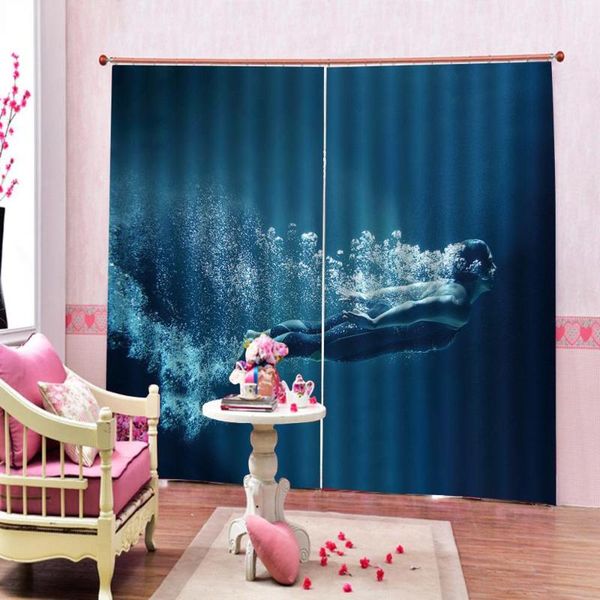 

curtain & drapes blue curtains ocean water 3d luxury blackout window living room