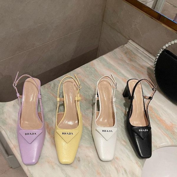 

dress shoes heel sandal for women summer 2021 thick square toe wrap head triangle sandals, Black