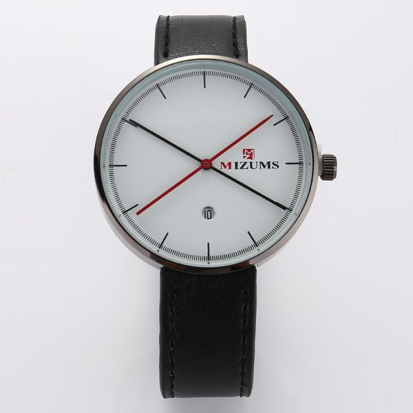 

wristwatches mizums brand fashion date display men's quartz watch sports waterproof cool leather strap wristwatch relogio, Slivery;brown