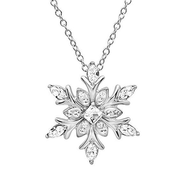 

chains fashion luxury white crystal snowflake flower silver color necklace pendants jewelry for women girl gift boho