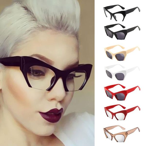 

fashion sunglasses frames mens womens retro vintage irregular frame cat eye rapper eyewear travel eyeglasses, Black