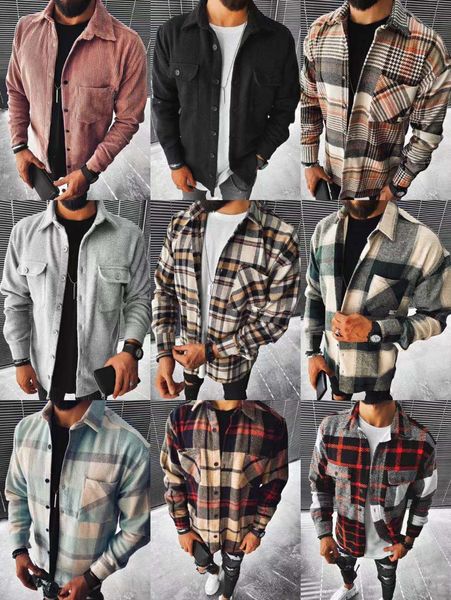 

new 20212021 men's shirt plaid pocket long sleeve, White;black