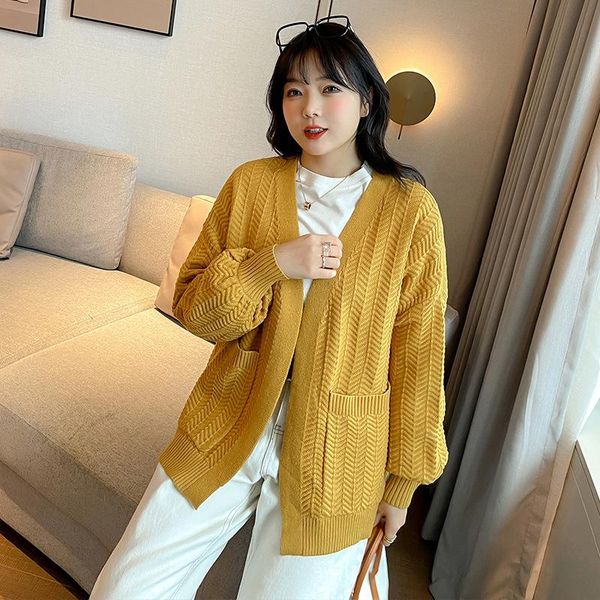 

women's knits & tees 2999 spring fall fashion women korean sweet style simple loose casual v-neck knit cardigan long sleeve solid color, White