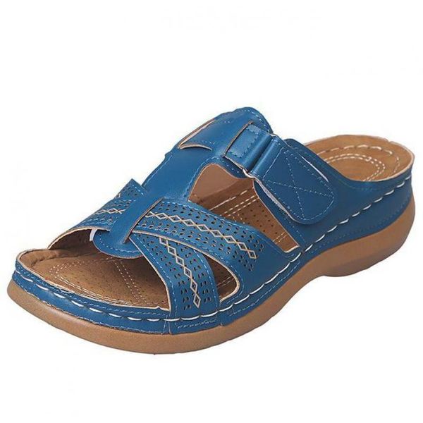 

women orthopedic wedge sandals vintage anti-slip leather platform retro shoes summer slippers zapatillas mujer casa, Black