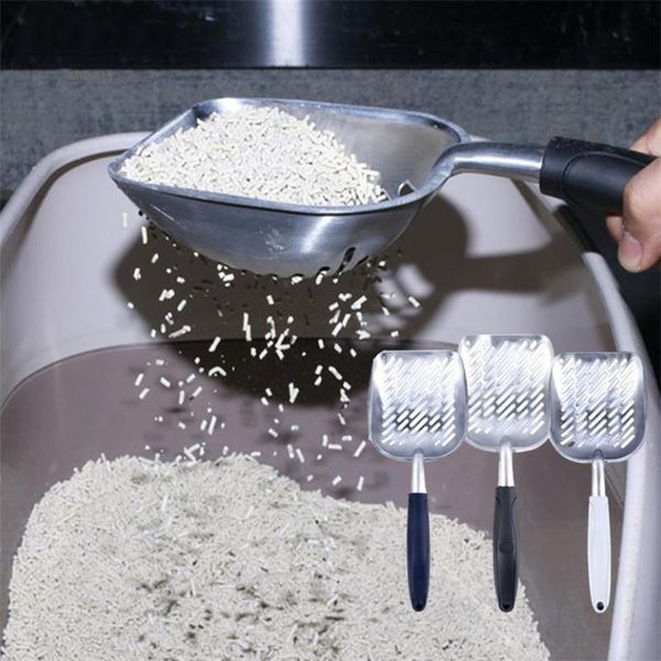 

big metal cat litter scoop with deep hollow shovel and ergonomic handle aluminum alloy poop toilet cleaning tools grooming