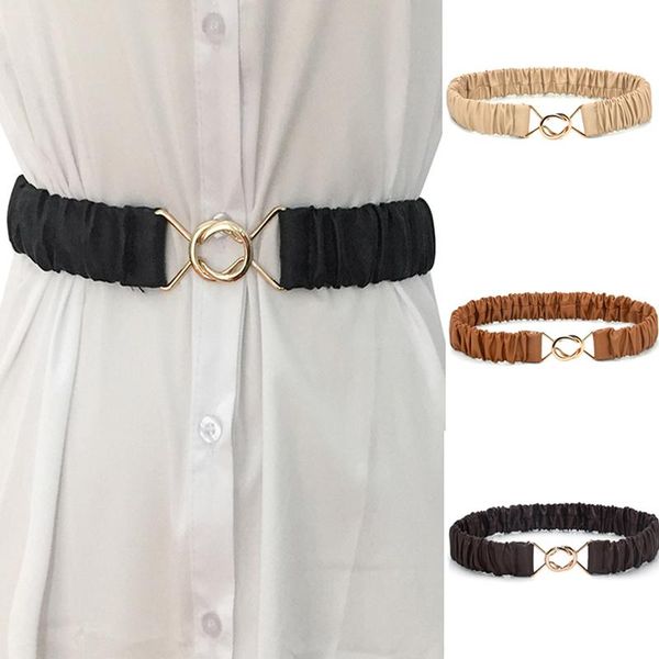 

belts 1pc elastic corset for women waist cummerbunds stretch easy belt no buckle leather femme waistband, Black;brown