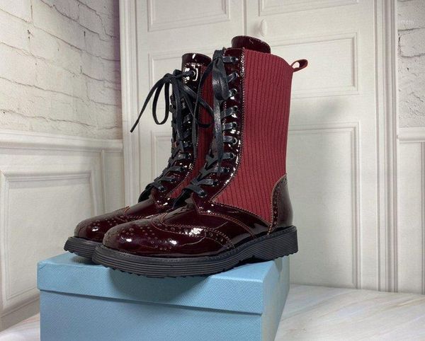 

boots 2021 winter patent leather women two different lace-up wool ankle fashion designer shoes1, Black