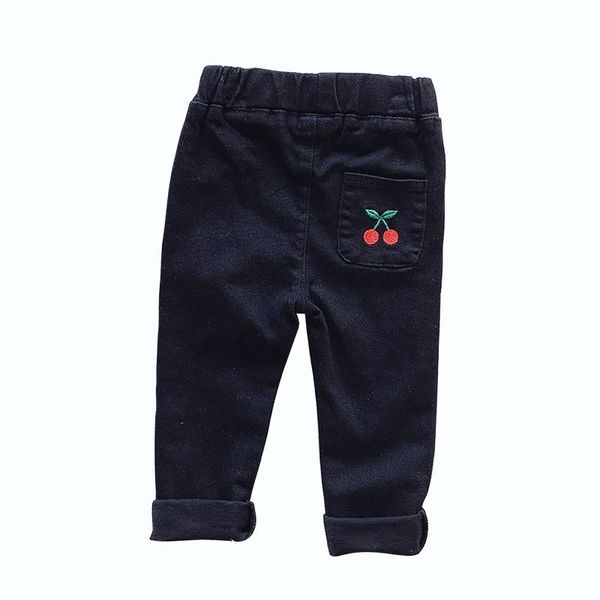 

winter jeans for kids toddler girls long cherry embroidery velvet thicken denim pants casual girl 2-7yrs baby clothes, Blue