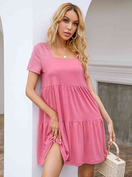 

women's plus size hy855011# pink u-ne short sleeve loose
