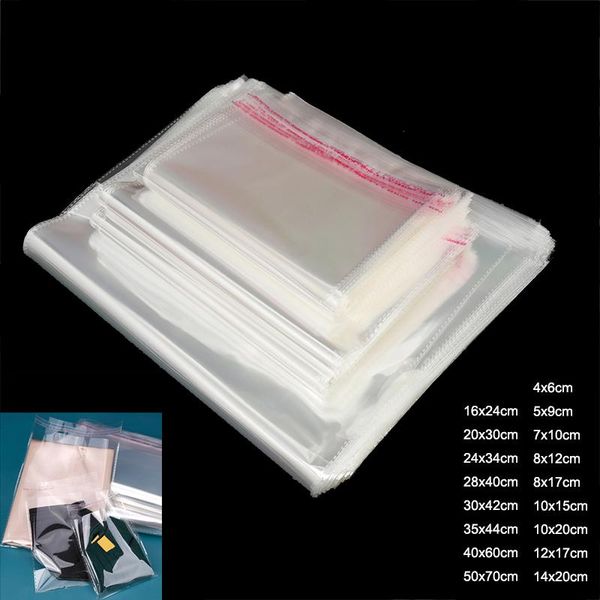 

storage bags 50/100pcs clear opp transparent plastic self adhesive seal bag pouch for clothing food