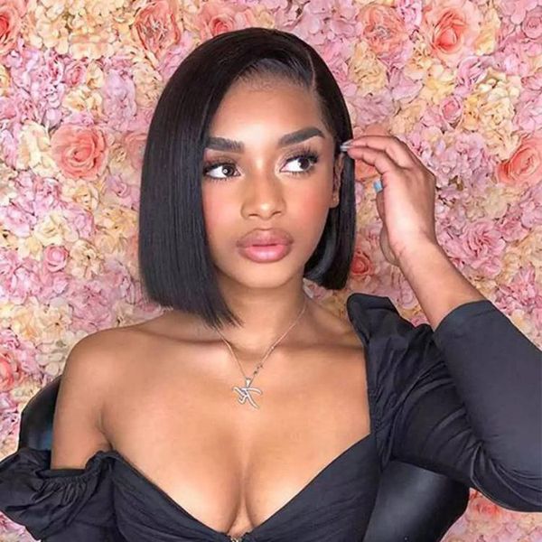 

kitty 4x4 closure wig straight bob wig side-part human hair wholesale price by xblhair, Black;brown