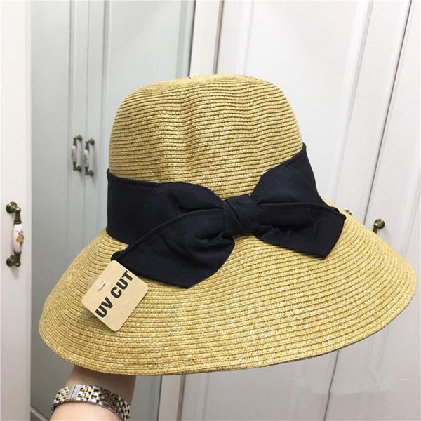 

wide brim hats summer female sun big classic bowknot foldable fashion straw hat casual outdoor beach cap for women uv protected, Blue;gray