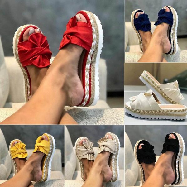 

slippers fashion women summer bowknot beach platform slope heels plus size shoes chaussure femme chanclas mujer, Black