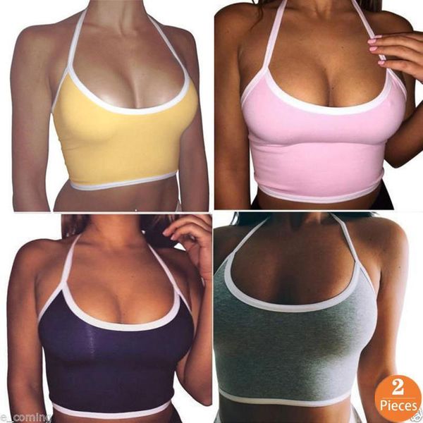 

2 pcs lot vogue women camis crop fitness tight bustier strappy skinny t shirt girl dance cropped vest, White