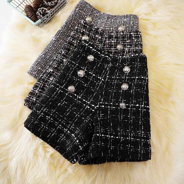 

women's shorts 2021 spring autumn plaid tweed high waist casual white black woman clothing