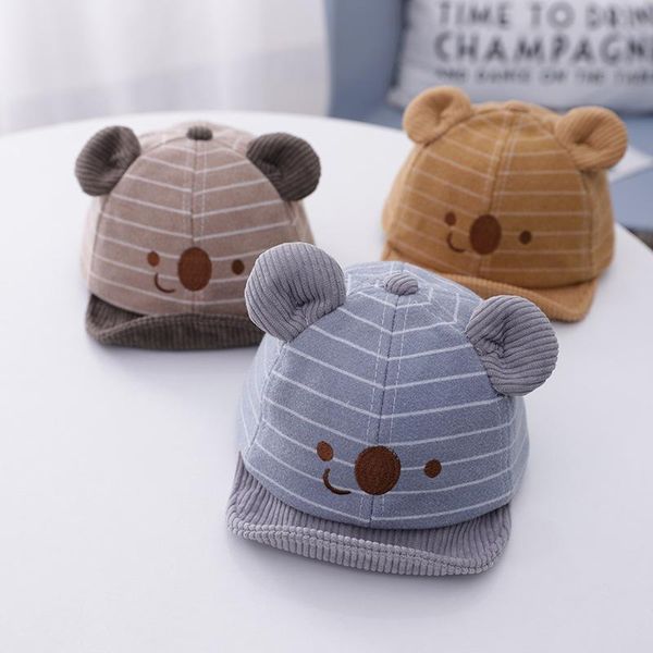 

caps & hats est autumn winter baby hat cartoon striped bear baseball cap corduroy infant girl boy sun with ears, Yellow