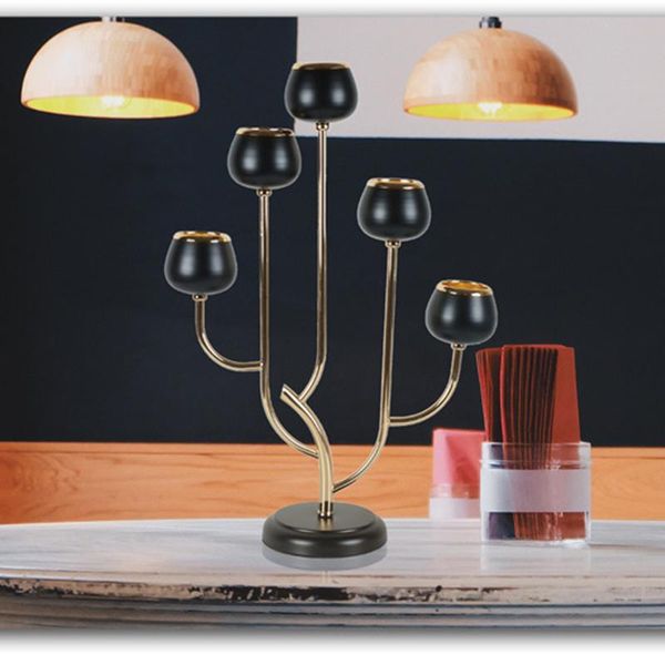 

candle holders holder 5-arms shiny gold plated candelabra romantic black stand luxury craft metal for wedding events party