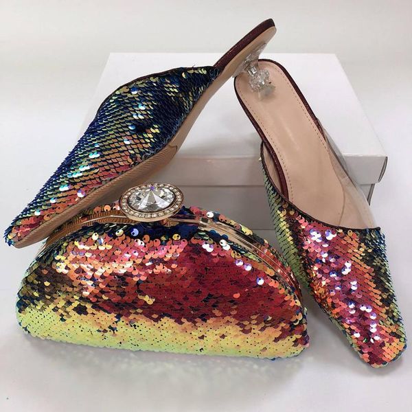 

dress shoes champagne women match handbag set with sequins decoration african for party gr421,heel 4.8cm, Black