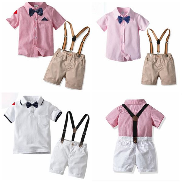 Criança menino roupas meninos gravata borboleta camisas de suspender calças 2 pcs conjuntos de manga curta roupas roupas boutique crianças roupas 7 desenhos dw4162