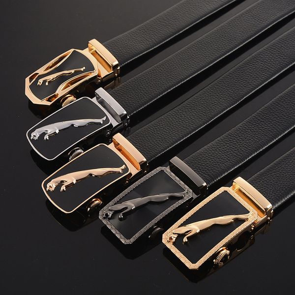 

leopard head belt men's automatic buckle leather double-sided, Black;brown