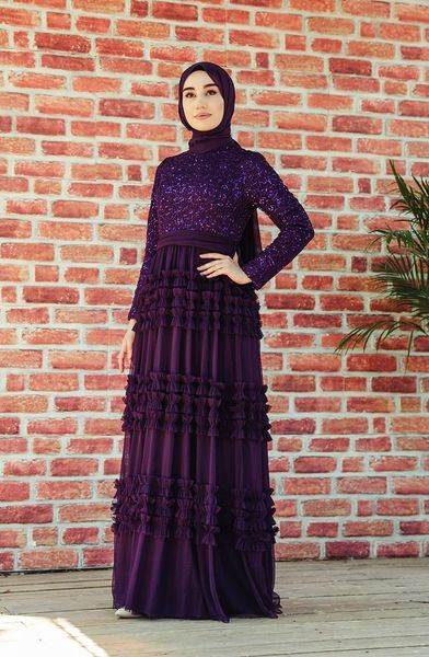 

minahill purple islamic clothing evening dress 52770-05 ethnic, Red