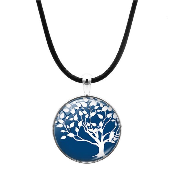 

accsori tree of life necklace time leather rope glass pendant jewelry, Silver