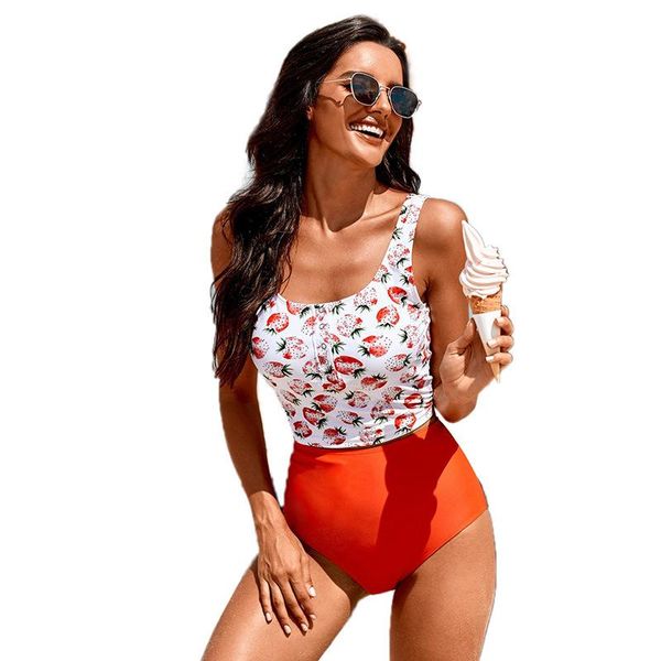 

two-piece suits summer woman two pieces swimsuit bikini button printing strawberry set beachwear briefs beach bathing swim suit